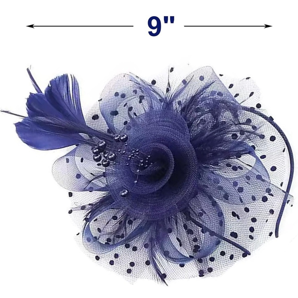 Navy Blue Floral Mesh Fascinator Headband